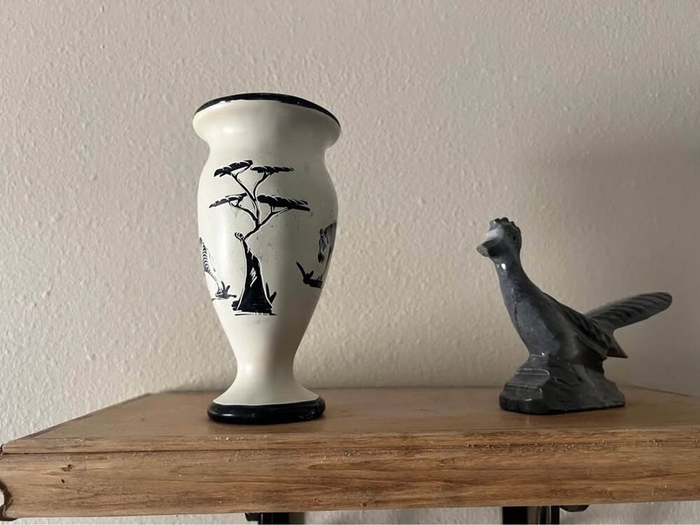 Black & White Safari Art Vase – Graphic Zebra & Acacia Motif